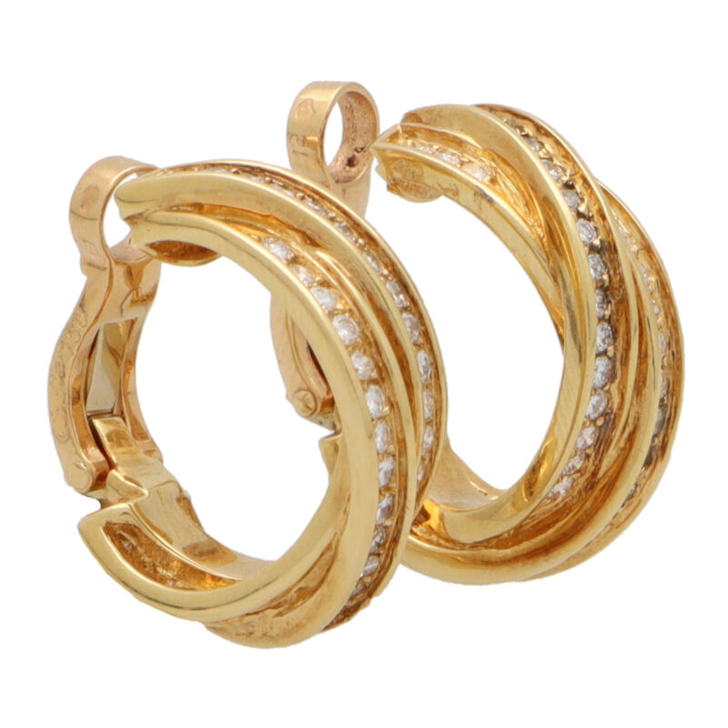 Vintage Cartier Diamond Trinity Hoop Earrings in Yellow Gold