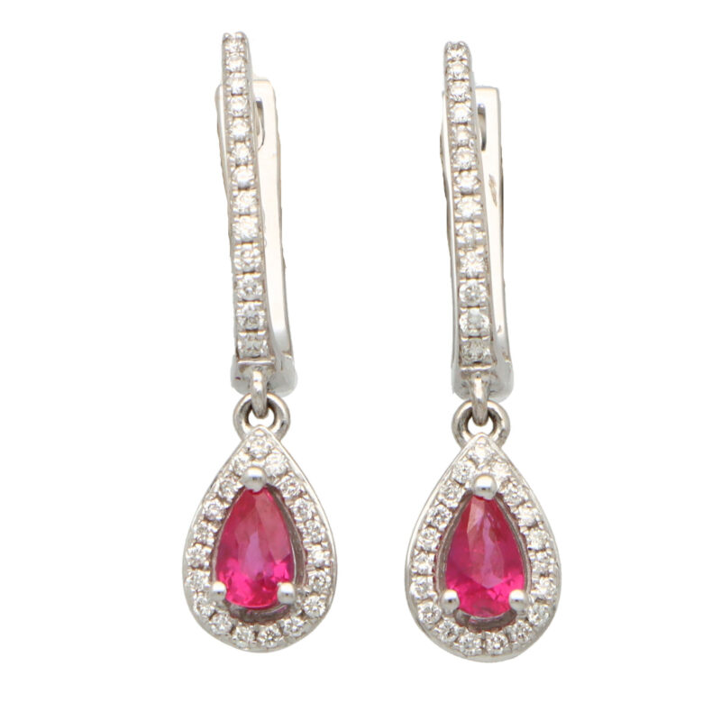 Ruby and Diamond Hoop Drop Earrings