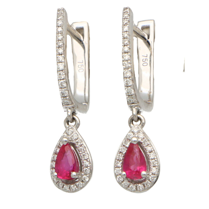 Ruby and Diamond Hoop Drop Earrings