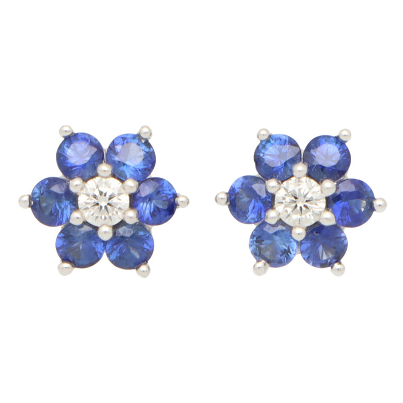 Sapphire and Diamond Floral Cluster Earrings