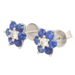 Sapphire and Diamond Floral Cluster Earrings