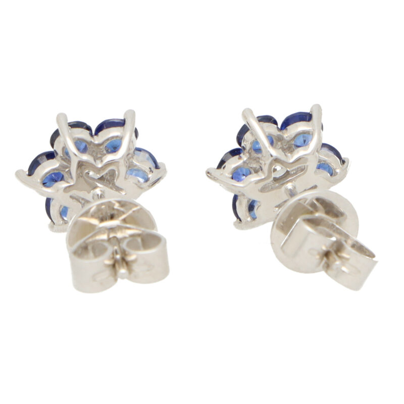 Sapphire and Diamond Floral Cluster Earrings