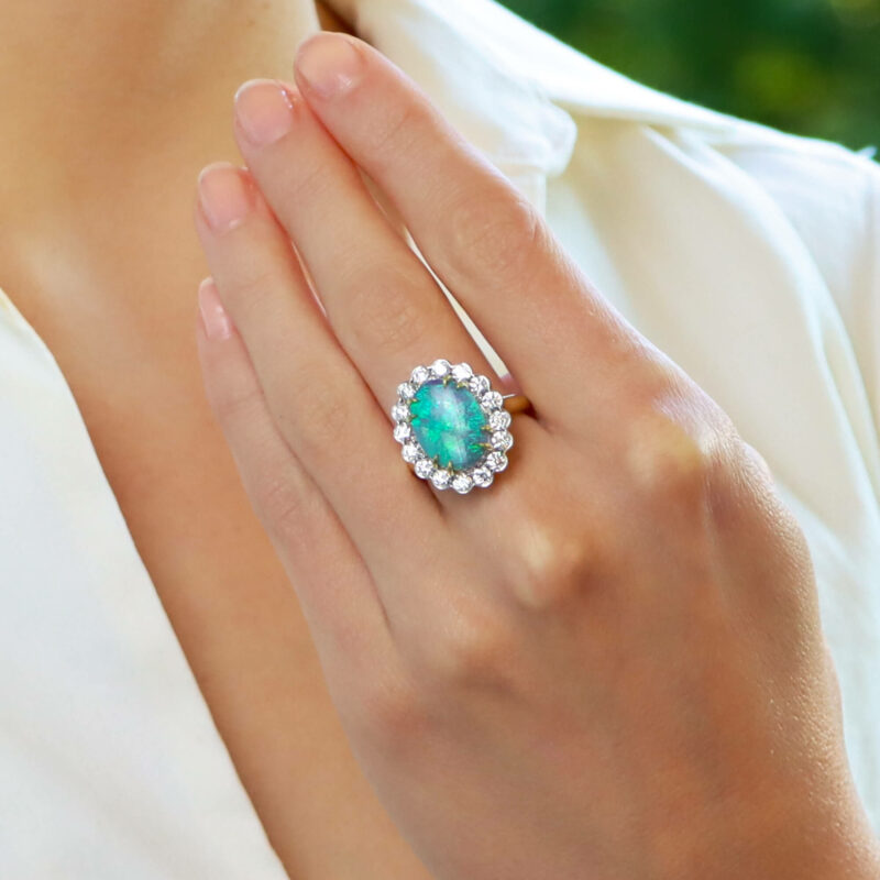 Opal and Diamond Cluster Ring