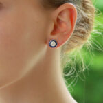 Art Deco Inspired Sapphire and Diamond Target Stud Earrings