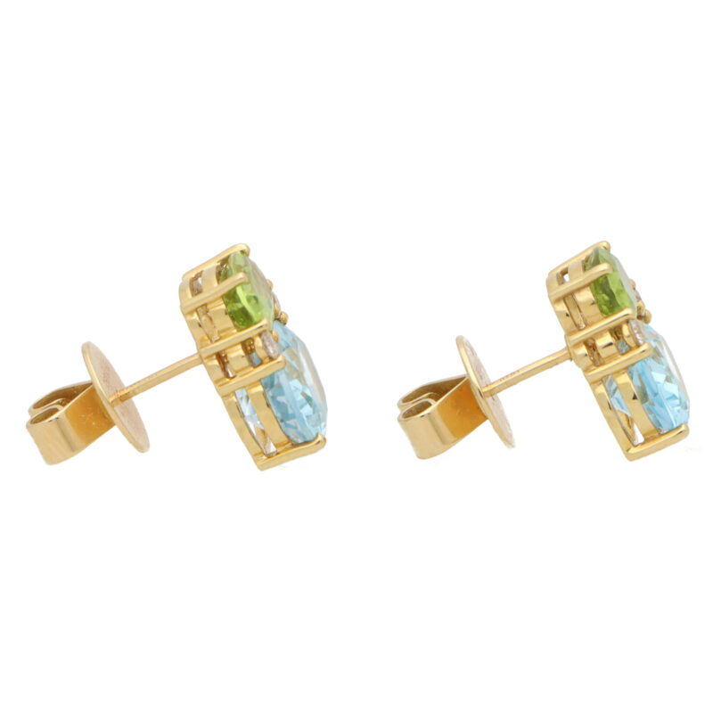 Vintage Kiki McDonough Topaz, Peridot and Diamond Stud Earrings