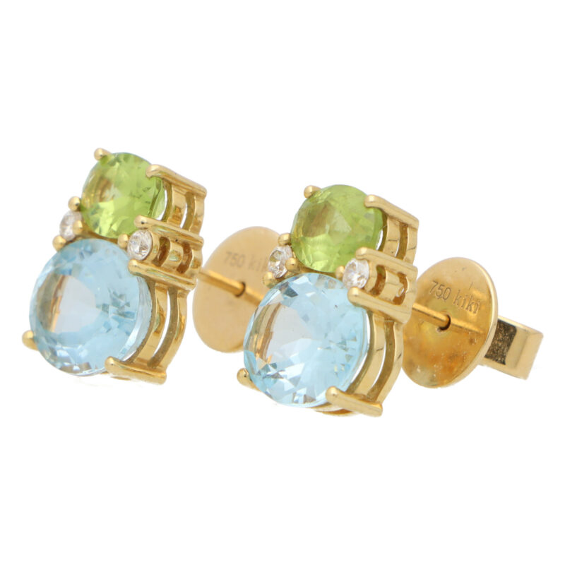 Vintage Kiki McDonough Topaz, Peridot and Diamond Stud Earrings