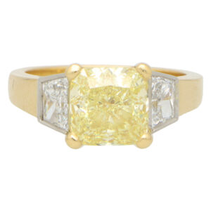 GIA Certified 3.51ct Fancy Yellow Diamond Three Stone Ring