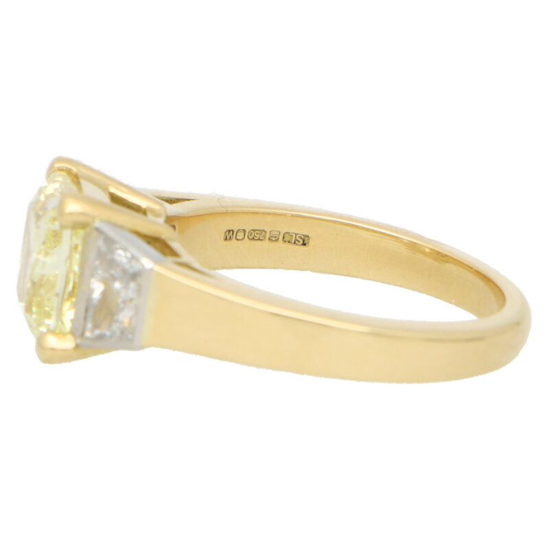 GIA Certified 3.51ct Fancy Yellow Diamond Three Stone Ring