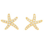 Small Diamond Starfish Stud Earrings in Yellow Gold