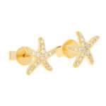 Small Diamond Starfish Stud Earrings in Yellow Gold