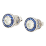 Art Deco Inspired Sapphire and Diamond Target Stud Earrings