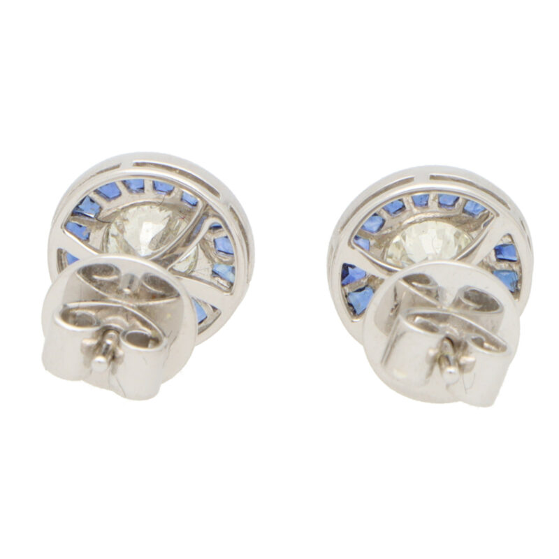 Art Deco Inspired Sapphire and Diamond Target Stud Earrings