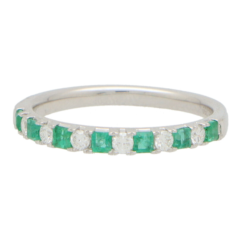 Emerald and Diamond Half Eternity Ring