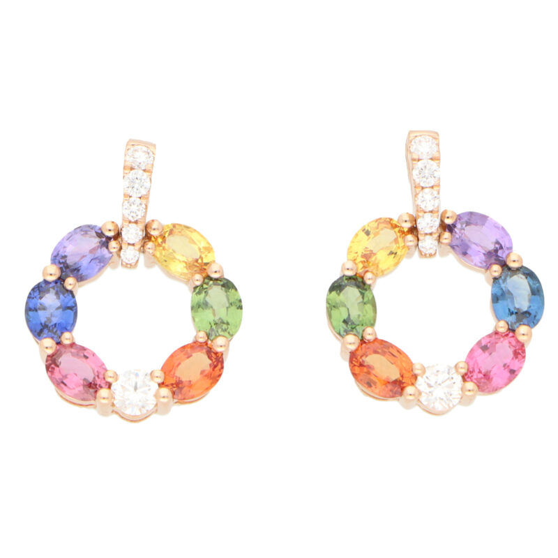 Contemporary Rainbow Sapphire and Diamond Earrings