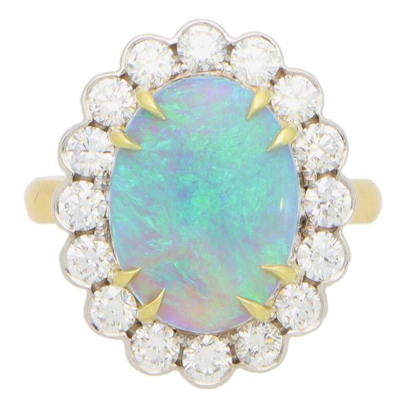 Opal and Diamond Cluster Ring