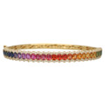 Contemporary Rainbow Sapphire and Diamond Hinged Bangle