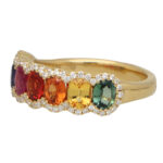 Contemporary Rainbow Sapphire and Diamond Half Eternity Ring