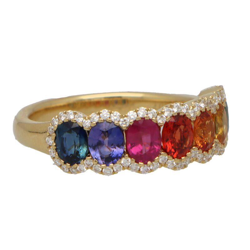 Contemporary Rainbow Sapphire and Diamond Half Eternity Ring