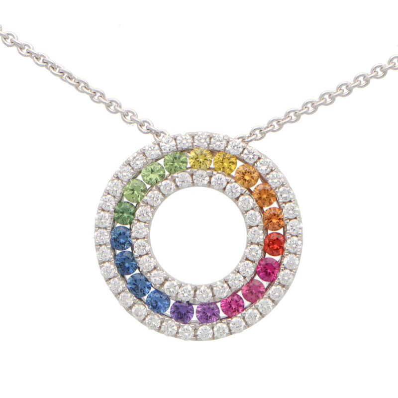 Rainbow Sapphire and Diamond Circle Pendant