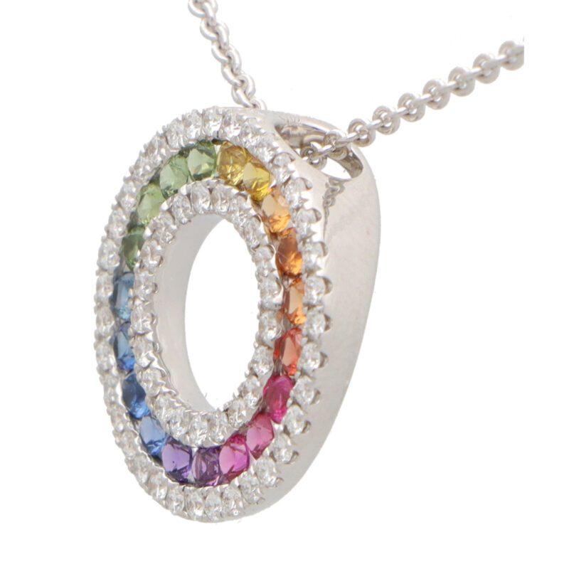 Rainbow Sapphire and Diamond Circle Pendant