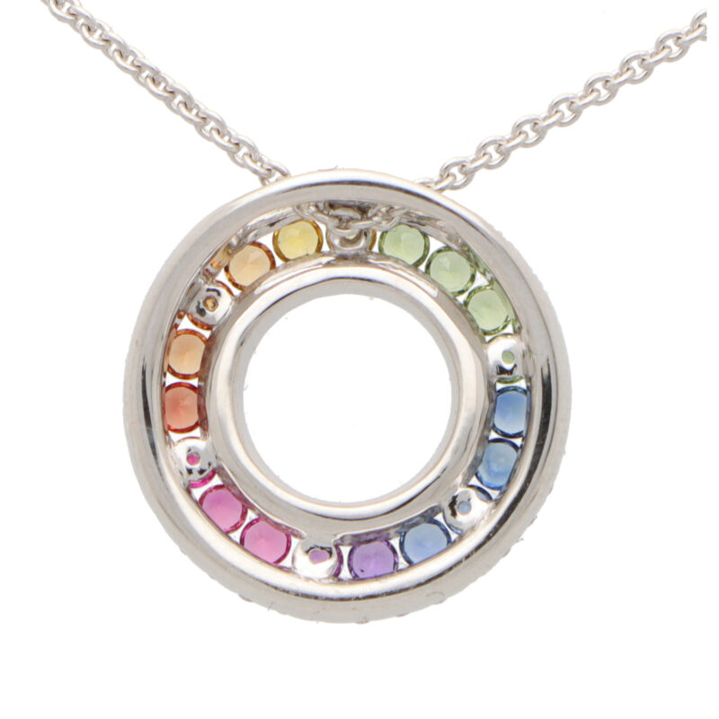 Rainbow Sapphire and Diamond Circle Pendant