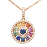 Rainbow Sapphire and Diamond Circle Pendant