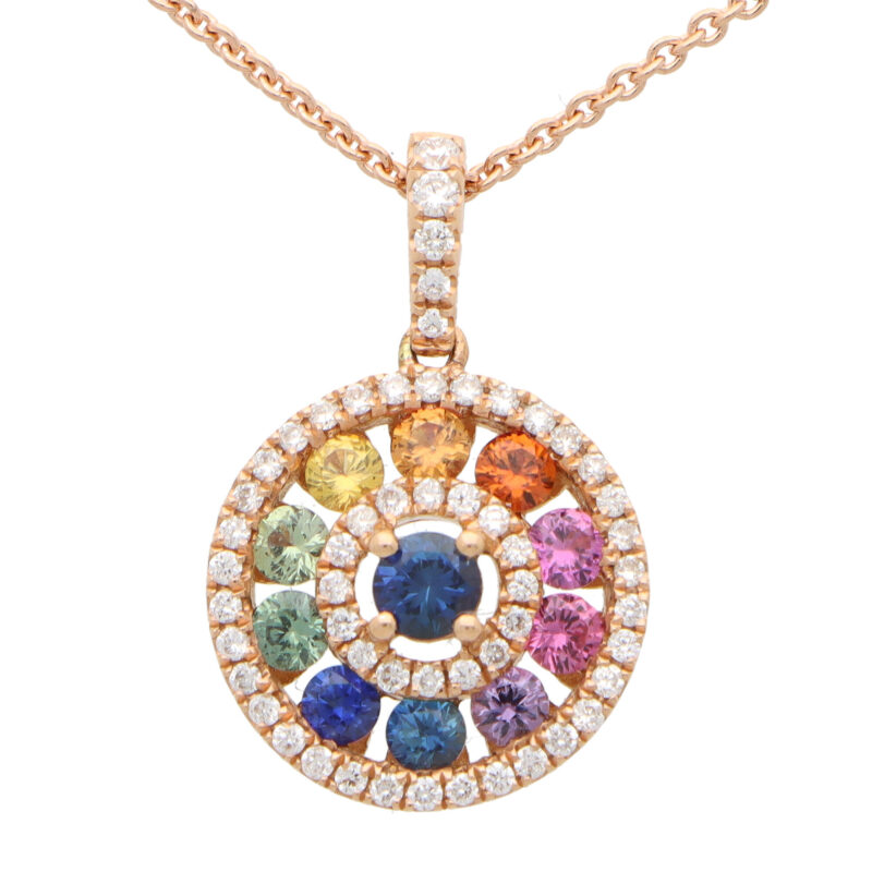 Rainbow Sapphire and Diamond Circle Pendant