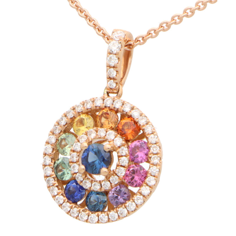 Rainbow Sapphire and Diamond Circle Pendant