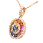 Rainbow Sapphire and Diamond Circle Pendant