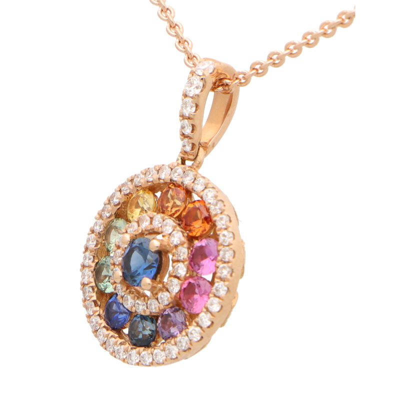 Rainbow Sapphire and Diamond Circle Pendant