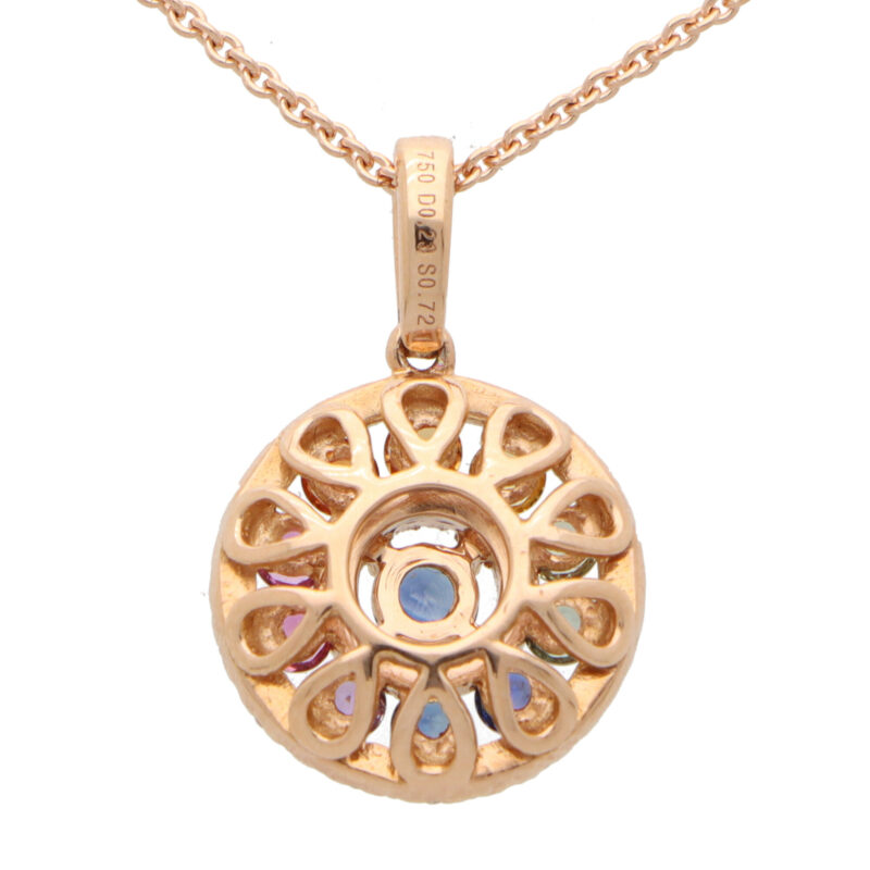 Rainbow Sapphire and Diamond Circle Pendant