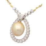 Golden Pearl and Diamond Pendant Necklace