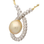 Golden Pearl and Diamond Pendant Necklace