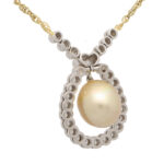 Golden Pearl and Diamond Pendant Necklace