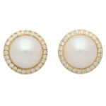 Contemporary Pearl and Diamond Halo Stud Earrings