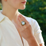 Vintage Masriera 'Lake Dragonflies' Topaz and Enamel Ring