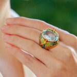 Vintage Masriera 'Lake Dragonflies' Topaz and Enamel Ring