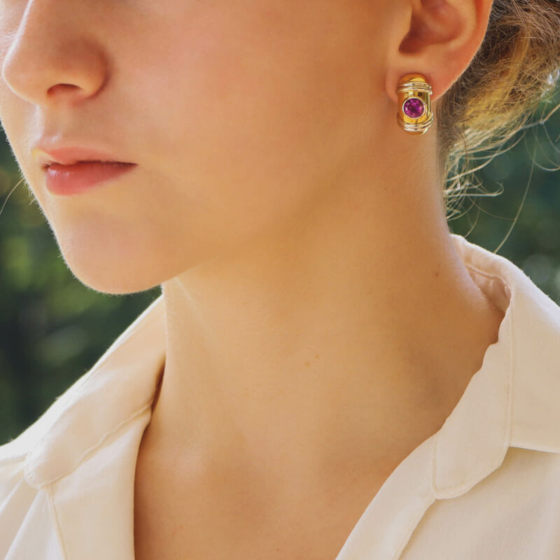 Vintage Poiray Pink and Orange Sapphire Earrings