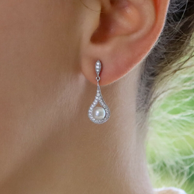 Diamond and Pearl Drop Earrings