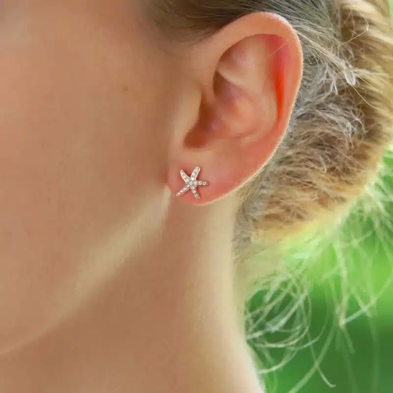 Small Diamond Starfish Stud Earrings in Rose Gold