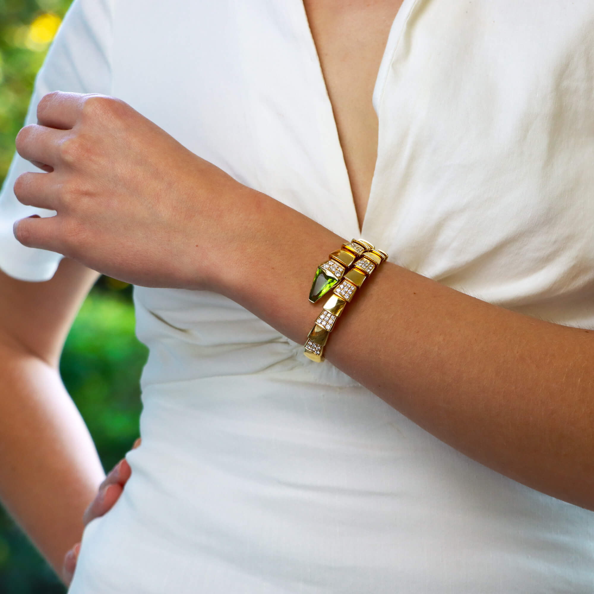 Vintage Bvlgari Peridot and Diamond Serpenti Bracelet