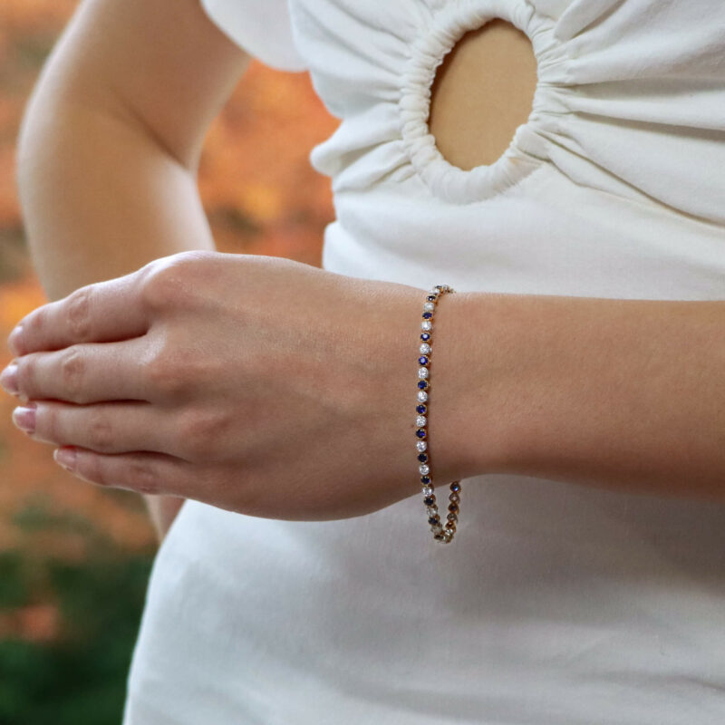 Contemporary Sapphire and Diamond Line Bracelet in Yellow Gold