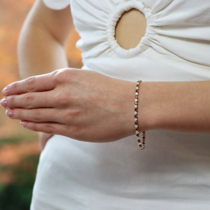 Contemporary Ruby and Diamond Line Bracelet in Gold
