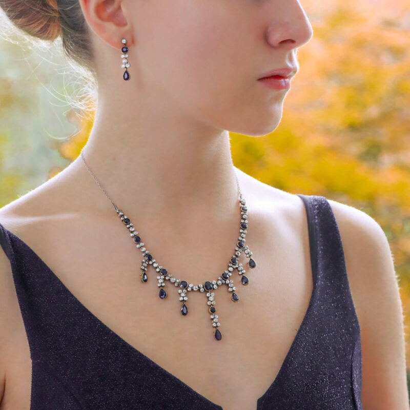 Edwardian Sapphire Convertible Tiara, Necklace and Earrings