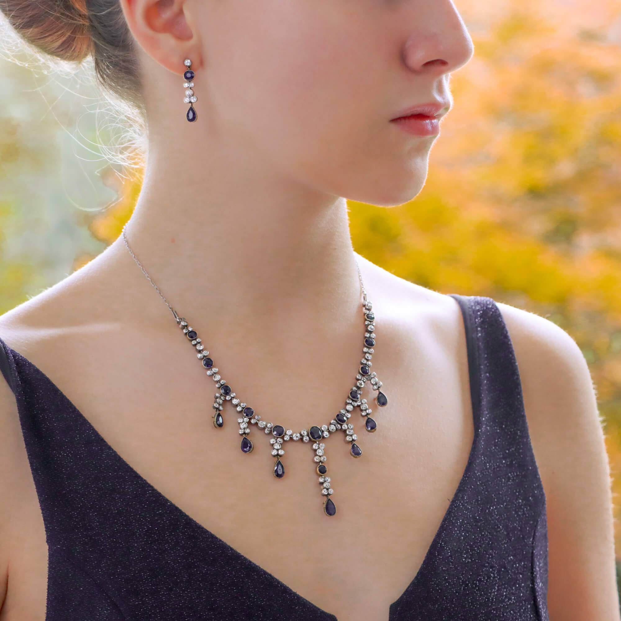 Edwardian Sapphire Convertible Tiara Necklace and Earrings
