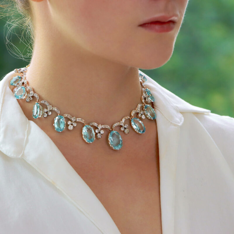 Art Deco Aquamarine and Diamond Convertible Tiara Necklace