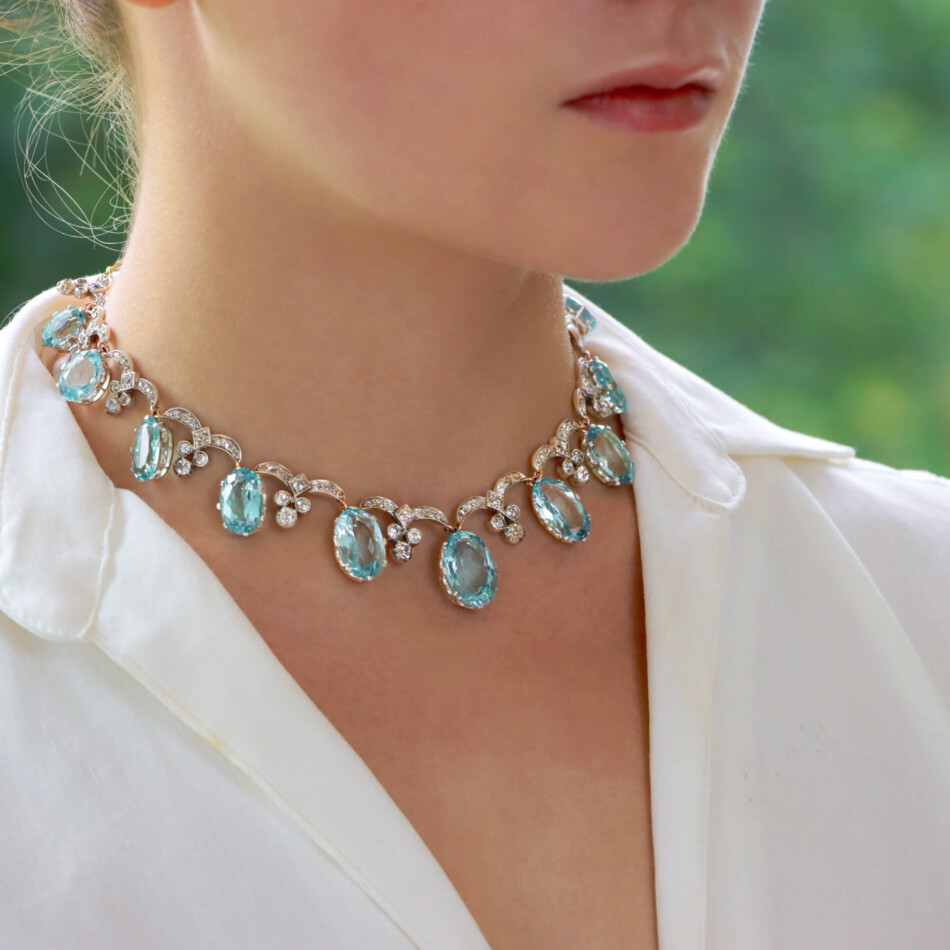 Art Deco Aquamarine and Diamond Convertible Tiara Necklace