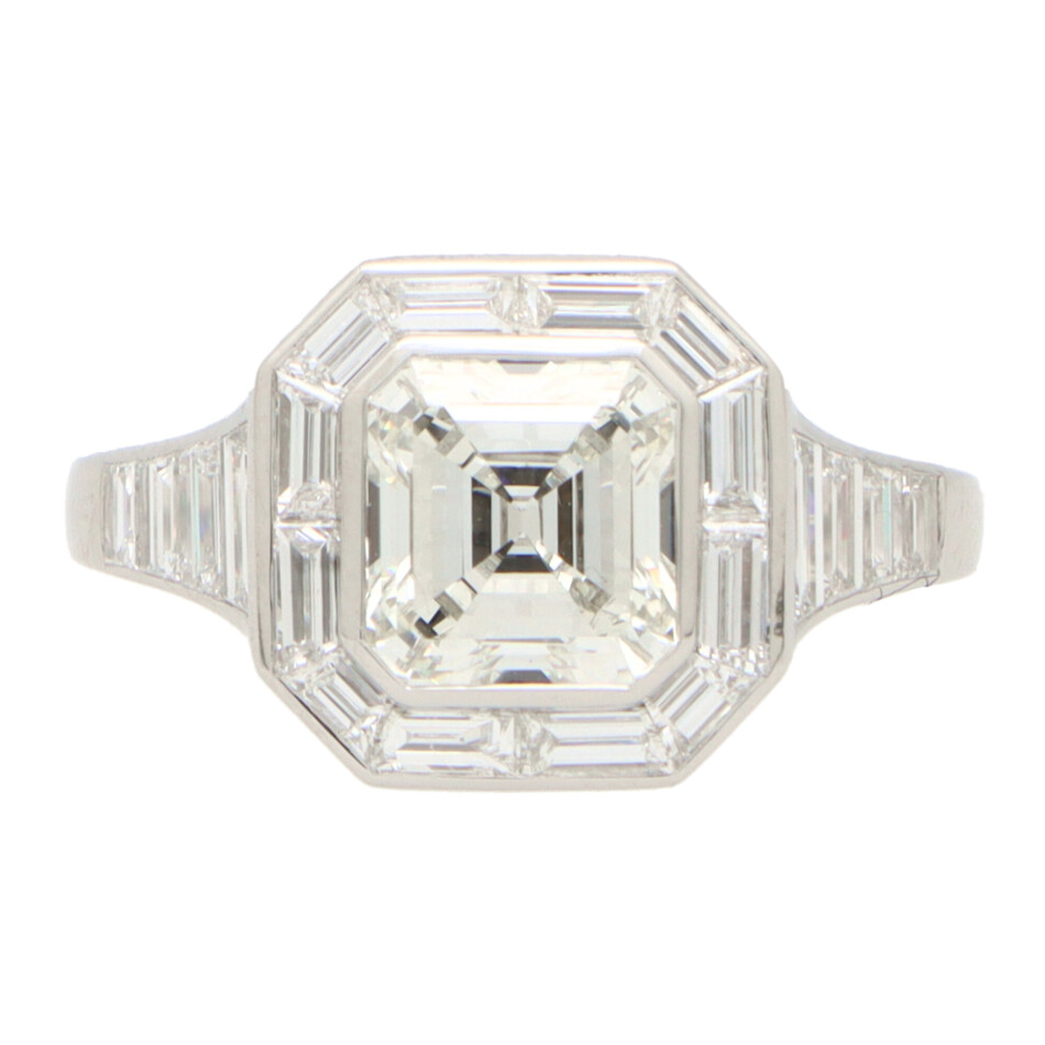 GIA Certified Art Deco Style Asscher Cut Diamond Ring