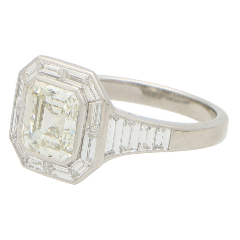 GIA Certified Art Deco Style Asscher Cut Diamond Ring