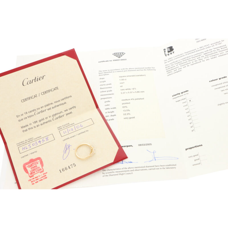 Certified Vintage Cartier Asscher Cut Diamond Ring